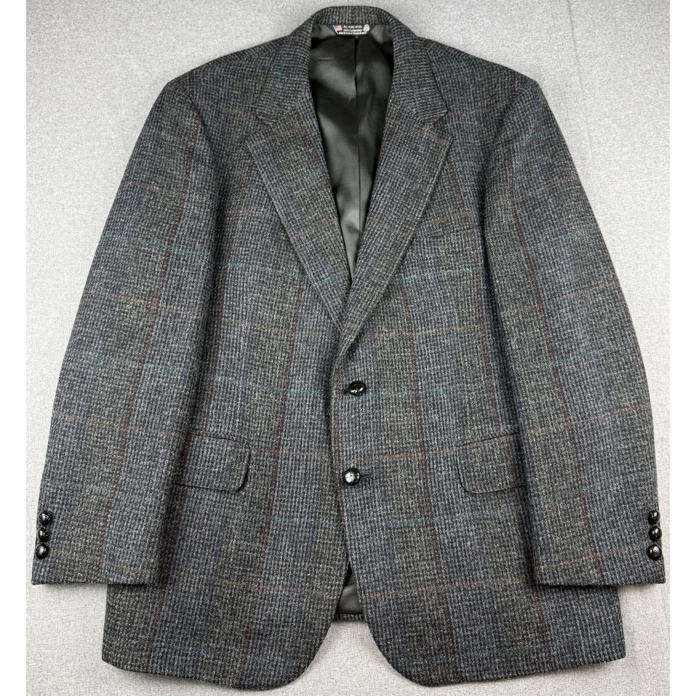 Vintage Bentley Rd USA Wool Sport Coat Blazer Gray Windowpane Mens 46R